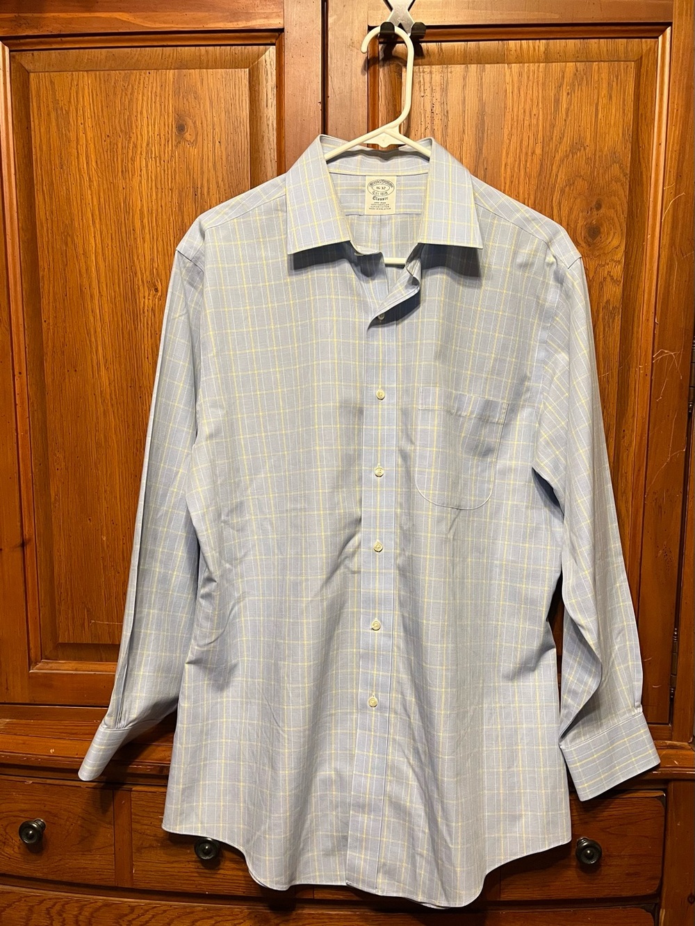 Brooks Brothers Light Blue Windowpane Dress Shirt with Yellow Checks